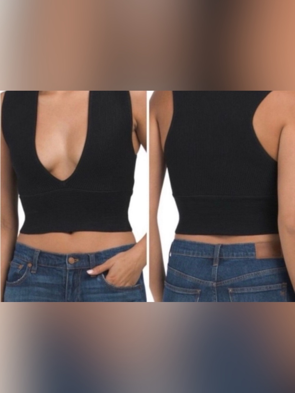 NWOT House of Harlow 1960 Deep V Black Ribbed Tank Top Size Medium